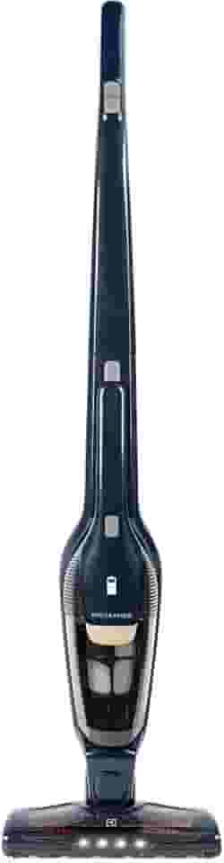 Aspirador de Pó vertical bateria Ergorapido 2 em 1 Electrolux 45 min base recarregamento luz frontal LED pedal limpeza facil da escova rotativa aspira escova capacidade 420Ml ERG28 Bivolt Azul
