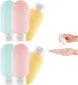 Kit 6 Unidades de Frascos para Viagem 60ml, Silicone Flexível, Compactos e à Prova de Vazamentos, Cores Sortidas