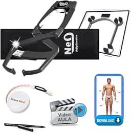 Adipômetro Clínico Neo Prime Preto + Luva + Trena corporal + Lápis de marcação + Software Physical Test + Balança