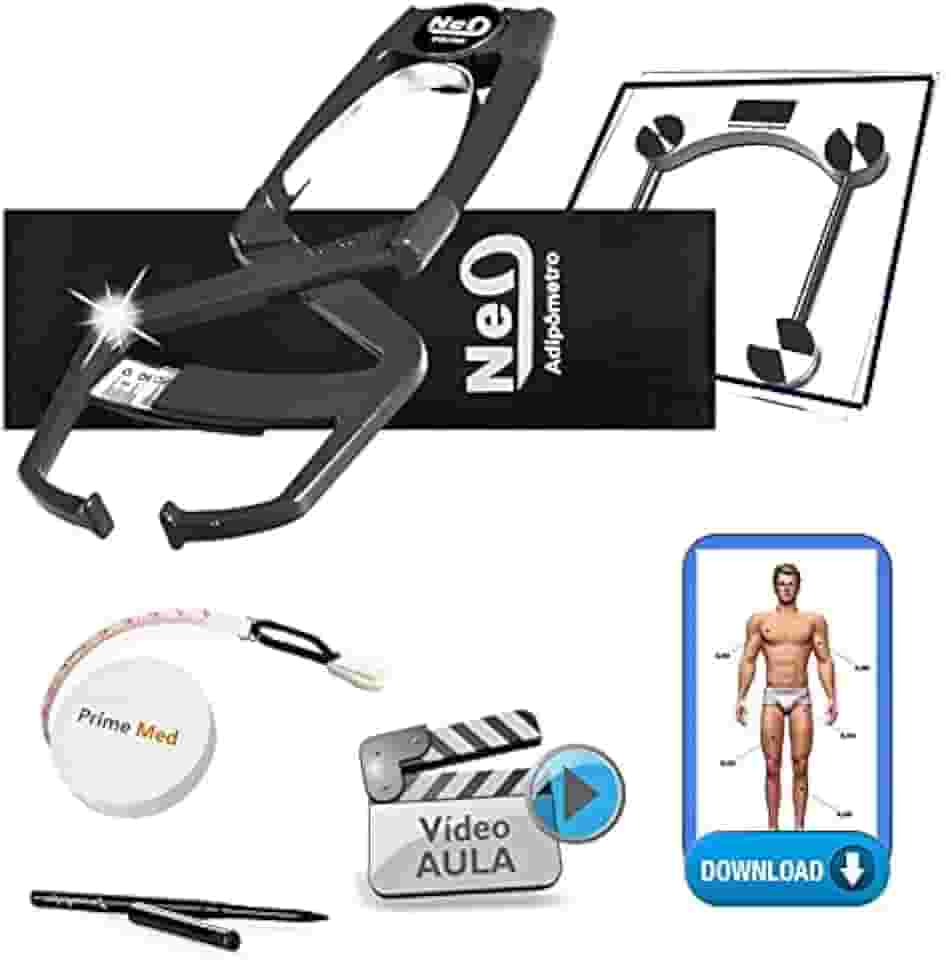 Adipômetro Clínico Neo Prime Preto + Luva + Trena corporal + Lápis de marcação + Software Physical Test + Balança