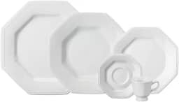Serviço de Jantar e Chá em Porcelana, 20 Peças, Modelo Octogonal Prisma, Branco, Porcelana Schmidt