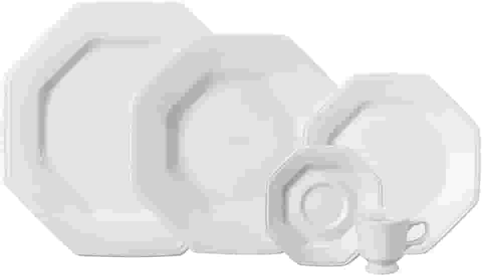 Serviço de Jantar e Chá em Porcelana, 20 Peças, Modelo Octogonal Prisma, Branco, Porcelana Schmidt