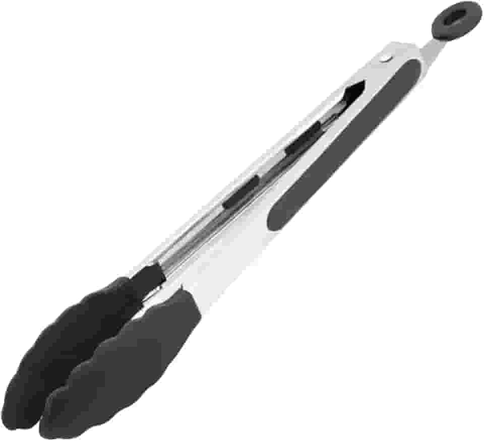 Pegador De Silicone 28cm inox Culinário Cabo Antiderrapante em Silicone Multiuso Air Fryer Churrasco Grelhados Saladas (Preto)