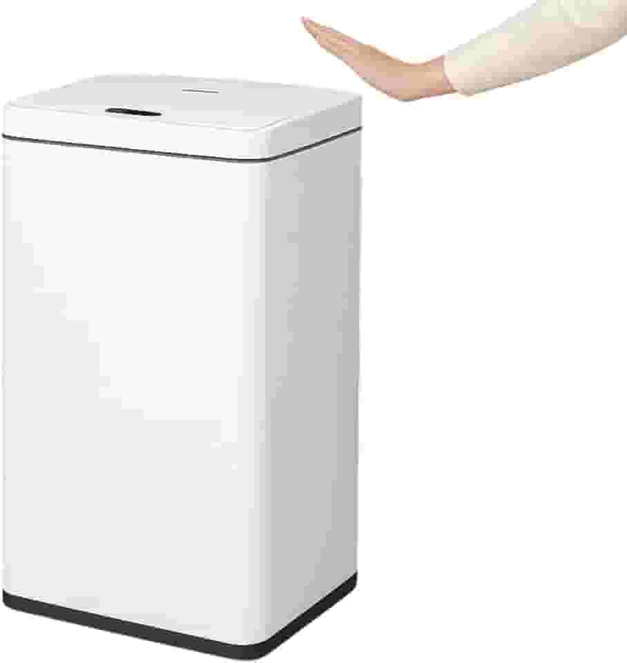 Lixeira Branca Automática com Sensor 50L Com Tampa Aço Inox Acionamento por Botão ou Sensor