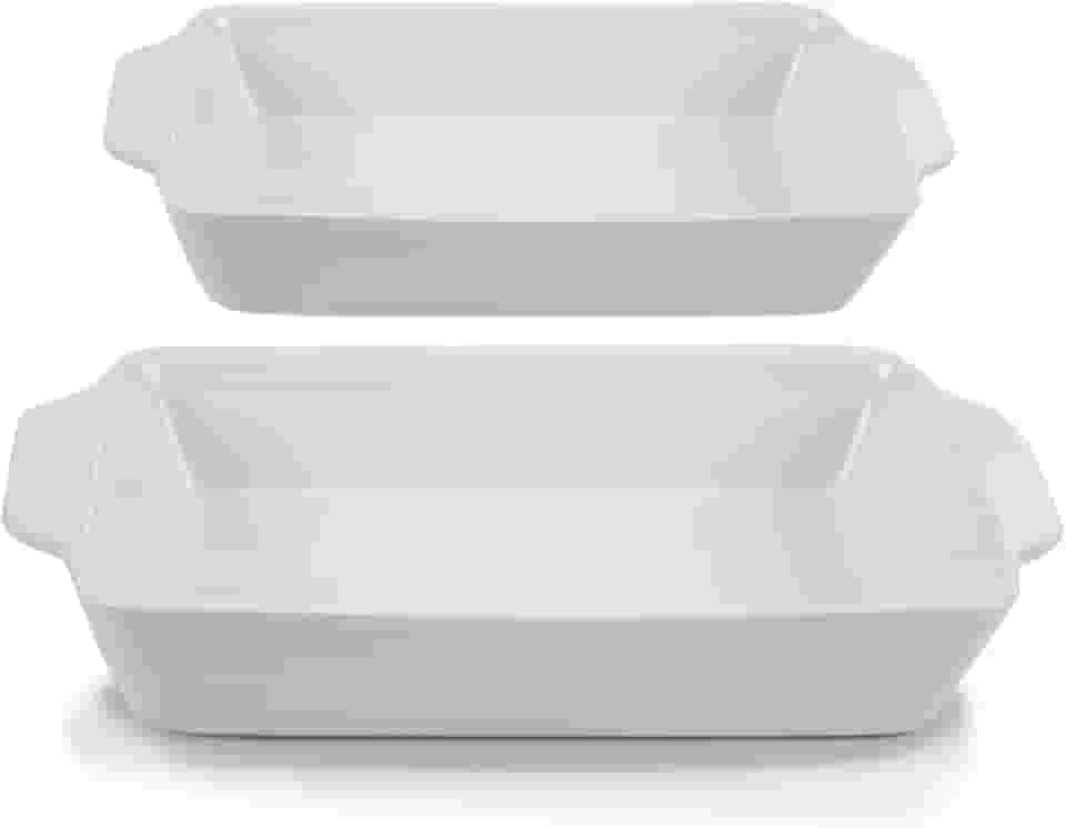 Conjunto 2 Travessas Retangulares de Vidro Assadeiras 1,3L e 2L Branco Porcelana