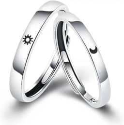 Par Aliança Anel Para Casal Sol E Lua Ajustável Compromisso Namoro 2 Alianças + Caixa