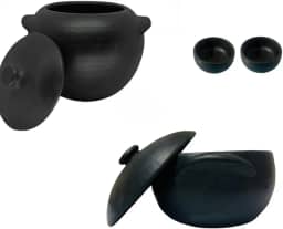 Kit Panela de Barro P, M e G (1 Litro, 2 Litros,5 Litros) + 2 cumbucas Kit Caçarola Curada Caldo Tacho caçarola para Moqueca e Pratos Tradicionais Brasileiros(1Panela+1Caldeirão+2 cumbucas)