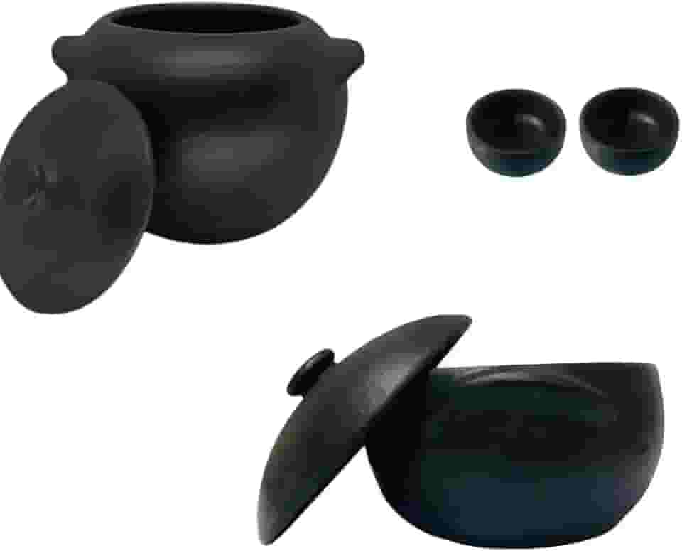 Kit Panela de Barro P, M e G (1 Litro, 2 Litros,5 Litros) + 2 cumbucas Kit Caçarola Curada Caldo Tacho caçarola para Moqueca e Pratos Tradicionais Brasileiros(1Panela+1Caldeirão+2 cumbucas)