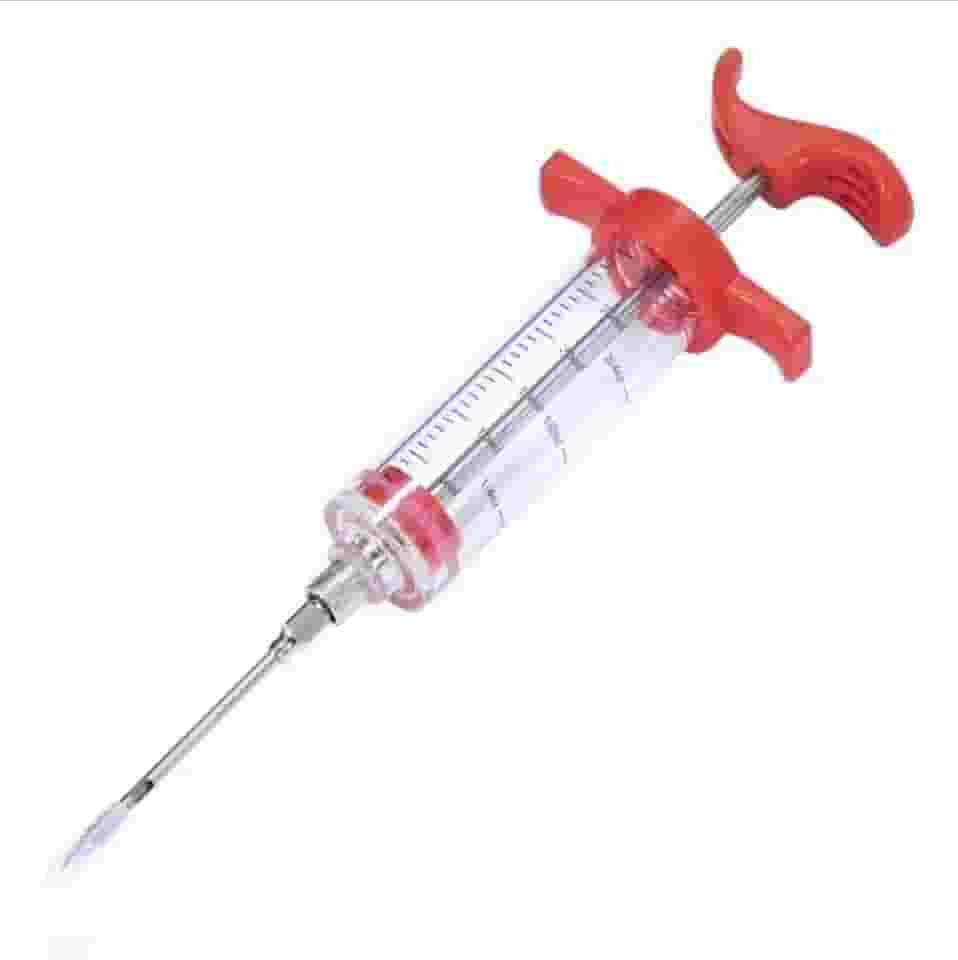 Seringa Injetora de Temperos e Marinados, Vermelha, Aço Inoxidável, com Agulha para Carne e Frango, Ideal para Churrasco e Cozinha