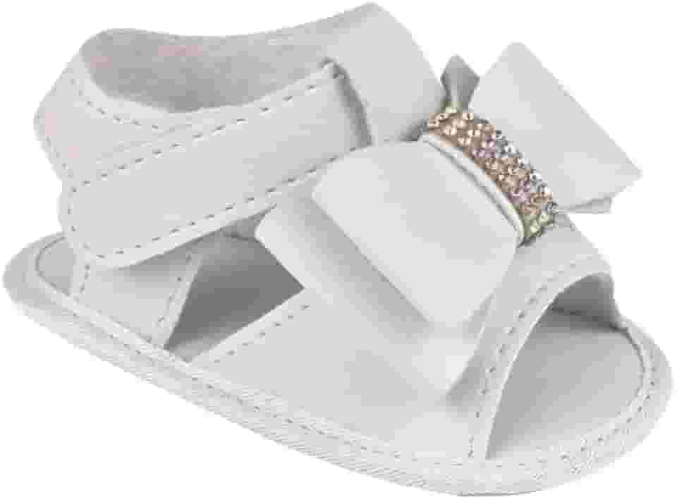 Sandália Bebê Mania Conforto Branca Laço Verão Batizado Velcro Couro Sintético