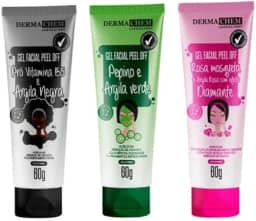 Kit Gel Facial Peel Off Dermachem – Pepino Verde + Rosa Mosqueta + Pro Vitamina B5 e Argila Negra – Limpeza, Hidratação e Revitalização