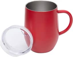 Mimo Style Caneca Térmica Com Alça de Aço Inoxidável Parede Dupla Vermelha 350ml Com Tampa de Polipropileno Livre de BPA. Ideal para Manter A Temperaturas de Bebidas Quentes e Geladas, Café, Chá, Suco