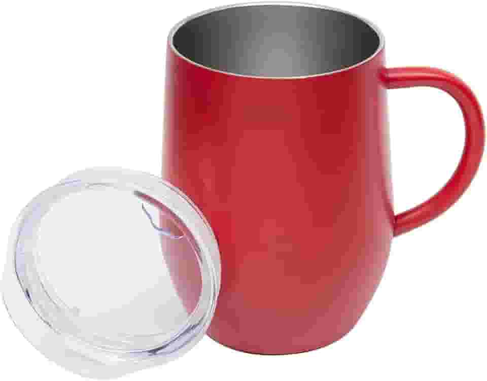 Mimo Style Caneca Térmica Com Alça de Aço Inoxidável Parede Dupla Vermelha 350ml Com Tampa de Polipropileno Livre de BPA. Ideal para Manter A Temperaturas de Bebidas Quentes e Geladas, Café, Chá, Suco