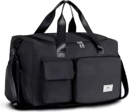 Bolsa de Viagem com Bolso Seco/Molhado e Compartimento para Sapatos, Mala de Mão Impermeável e Leve para Academia, Fim de Semana, Homens e Mulheres – Preta