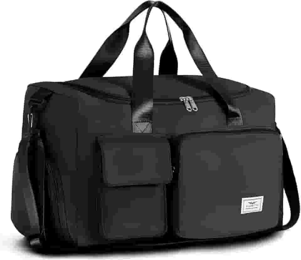 Bolsa de Viagem com Bolso Seco/Molhado e Compartimento para Sapatos, Mala de Mão Impermeável e Leve para Academia, Fim de Semana, Homens e Mulheres – Preta