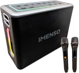 Caixa de Som Portátil Bluetooth, 40W RMS, com 2 Microfones Sem Fio, LED Multicolorido, IPX4, Bateria 6h, Rádio FM, Karaokê