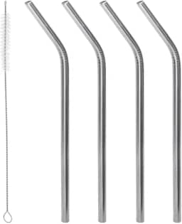 LYOR - Conjunto 4 Canudos de Aço Inox Reutilizáveis com Escova para Limpeza 21,5cm