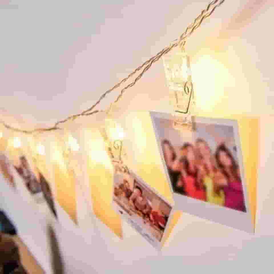 Varal Luz Branco Quente 3 Metros Foto Lembrança Led 20 Pregadores Cordão