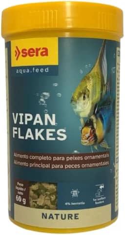 Sera Vipan Flakes Nature 60g/250ml Alimento Principal em Flocos para Peixes Tropicais em Aquários de Água Doce