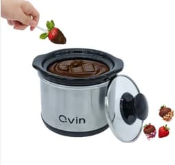 Qvin Mini Panela Elétrica De Cozimento Lento 0,65 Qt (20 Oz), Conjunto Panelas Para Fondue, Derretedor Chocolate (Aço Inoxidável)… (S/S)
