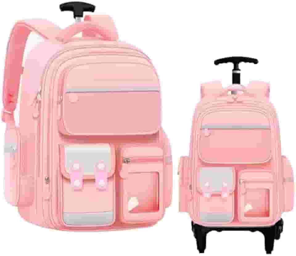 Mochila Escolar com Rodinha, Compartimento para guardar lap?s, caneta e objetos mochila de carrinho resistente ? ?gua (rosa.)