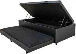 Cama Box Báu Solteiro C/Auxiliar com espuma de 6cm, Com Pistão a Gás, Suporta 200kg (Corino Preto)
