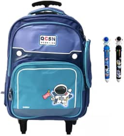 Mochila de carrinho Rodinhas Infantil em Tecido Oxford e com Grande Capacidade para Estudantes de 6 a 12 Anos, mochila escolar (Astronauta azul/verde)