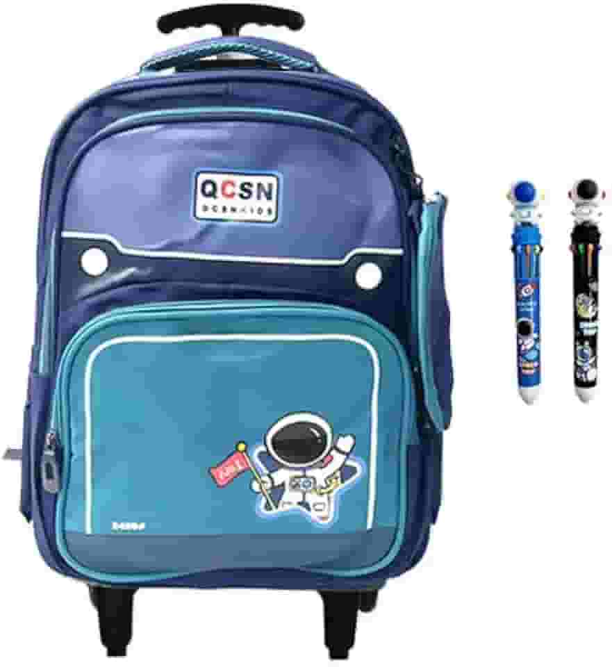 Mochila de carrinho Rodinhas Infantil em Tecido Oxford e com Grande Capacidade para Estudantes de 6 a 12 Anos, mochila escolar (Astronauta azul/verde)