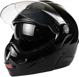 Capacete de Moto Mixs MX Captiva Com Viseira Interna Solar Óculos de Sol Articulado Escamoteável Robocop Preto Brilhant