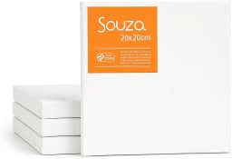 Kit com 4 Telas para Pintura Souza & Cia 20x20cm – Algodão 100% com Chassi de Madeira – Souza – Ideal para Iniciantes, Escola e Ateliê (Kit com 4 Telas – 20x20cm)