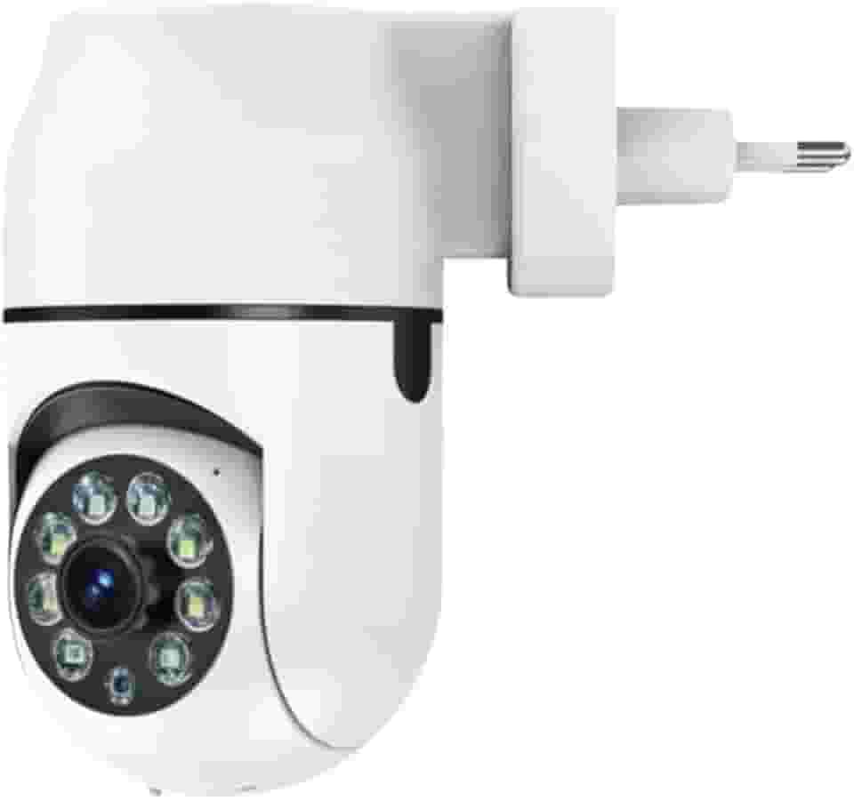 Câmera de Segurança Tomada Sem Fio 2MP WiFi Visão 360° HD 1080p Câmera IP Infravermelho Controle via App 2 Modos de Visão Noturna Áudio Bidirecional Detecção de Movimento Premium