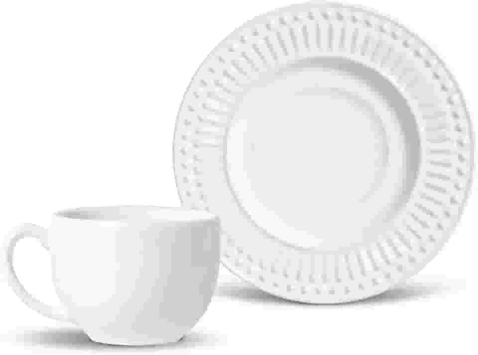 Porto Brasil Conjunto com 6 Xícaras de Chá com 6 Pires Roma Branco