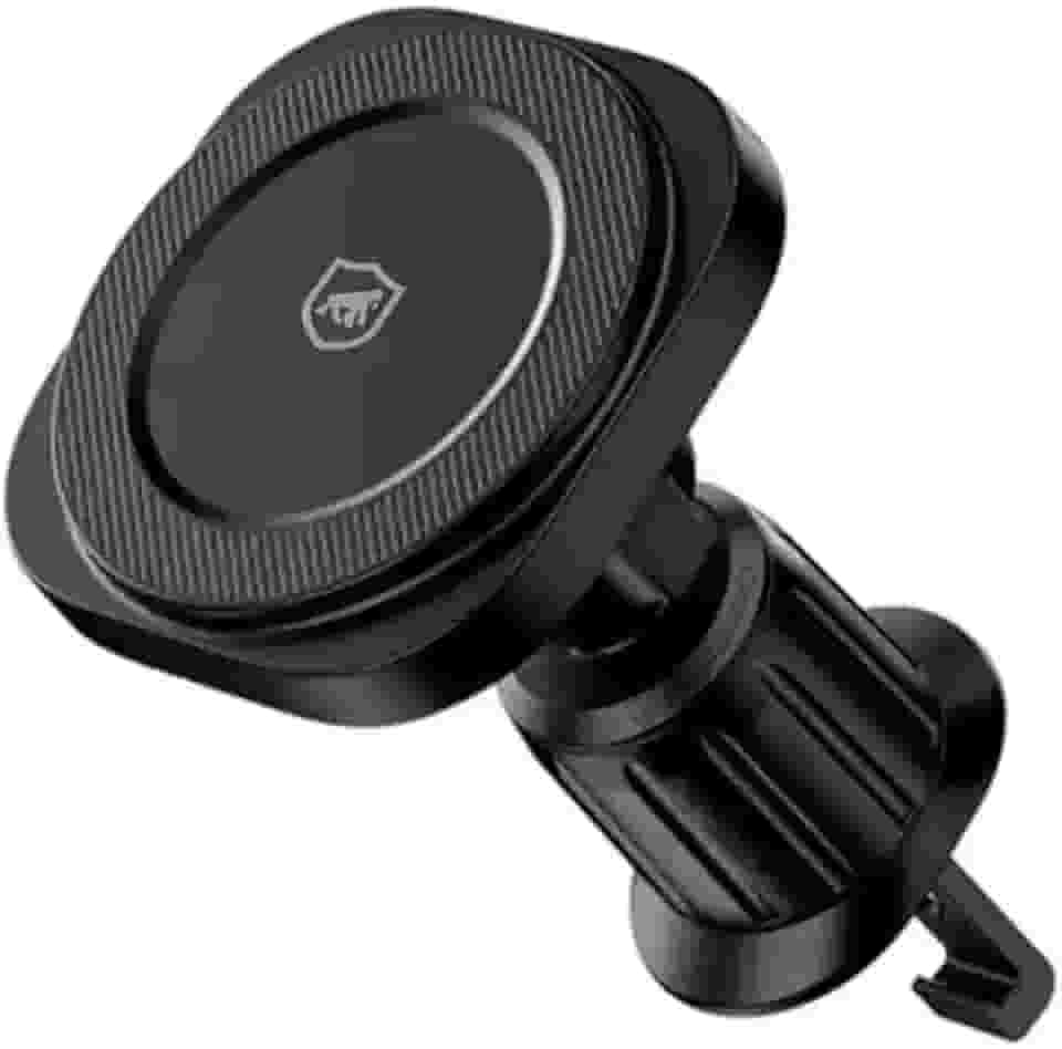 Gshield Suporte Veicular e Carregador Turbo Sem Fio 15W Compatível com MagSafe, Carregamento Rápido por Indução Wireless Magnético com Clipe de Ar Condicionado para Carro, Tank Car, Preto