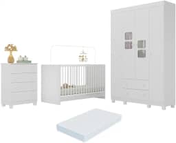 Quarto de Bebê Completo com Berço 3 em 1 com Colchão Incluso Sol Multimóveis Mp4538 Branco