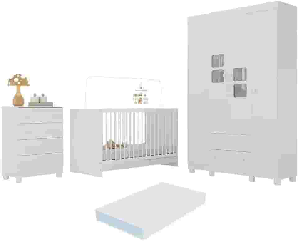 Quarto de Bebê Completo com Berço 3 em 1 com Colchão Incluso Sol Multimóveis Mp4538 Branco