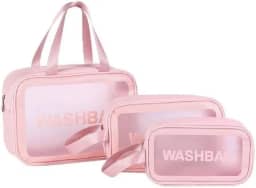 Kit 3 Necessaire Transparente Organizador Maquiagem Bolsa Mala-Vende Mais (Rosa)