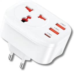 Adaptador Universal de Tomada com 2 USB + 1 Tipo-C | Carregamento Rápido Inteligente 3.4A | Compatível com Mais de 150 Países | Compacto e Essencial para Viagens