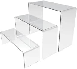 Conjunto de 3 Expositores Escada em Acrílico Transparente, Organizador para Sapatos, Cosméticos e Doces