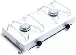 Fogão Portátil 2 Bocas a Gás, Base em Metal Branco, Suporte em GradeIdeal para espaços pequenos uso domésticos