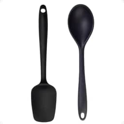 Kit Colher e Espátula de Silicone Premium Utensílioss para Cozinha Flexível e Resistente ao Calor Ideal para Preparar Alimentos Não Risca as Panelas (Preto)