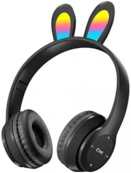 Fone de Ouvido Bluetooth com Orelhas de Coelho LED, 18h de Bateria (Preto)