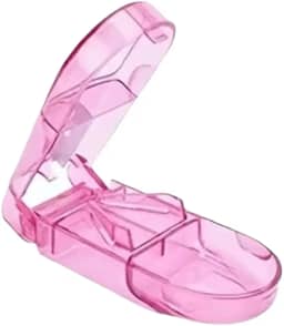 Cortador de Comprimidos com Reservatório Porta Remédios Transparente Portátil para Viagem e Uso Diário Lâmina Afiada Corta e Armazena Divisor Preciso e Prático (Rosa)