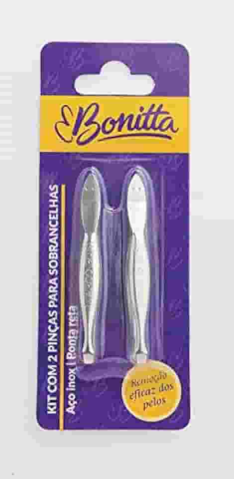 Bonitta Kit Com 2 Pinças Para Sobrancelhas Aço Inox Ponta Reta 597Bt
