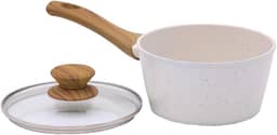 Mimo Style Panela Cook 16cm/1,3L - Estrutura em Alumínio, Revestimento Cerâmico. Alças e Cabos Soft-Touch. Fogão a Gás, Elétrico, Vitrocerâmico (Mármol - Vanilla)