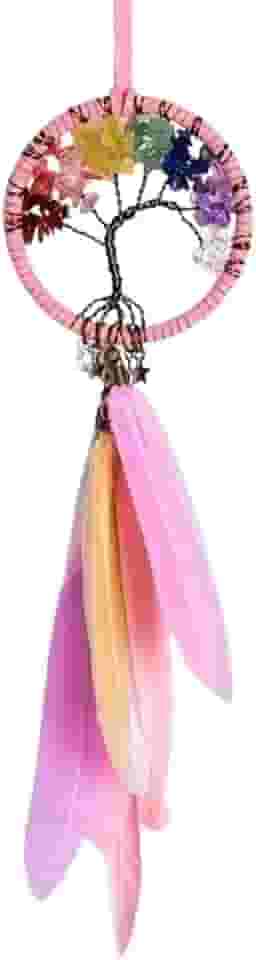Filtro Dos Sonhos Artesanal Árvore Da Vida Pequeno Para Retrovisor E Decoração 38cm (Rosa)