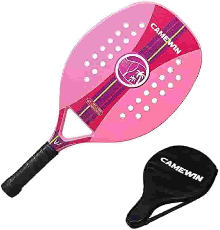 Raquete Rosa Para Beach Tennis Profissional Em Fibra Carbono Com Capa Protetora - Camewin