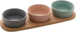 LYOR - Conjunto Petisqueira + Bandeja de Bambu e 3 Potes de Cerâmica com Capacidade 300ml cada