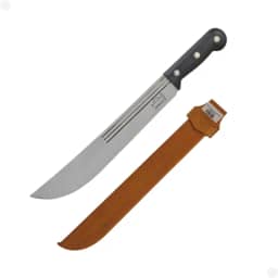 Facão Corneta Original 12" Aço Carbono 3 Listras Com Bainha De Couro Roçadeira Mato Pesado