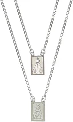Escapulário Para Presente Jesus e Aparecida Masculino e Feminino Aço Inox Prateado