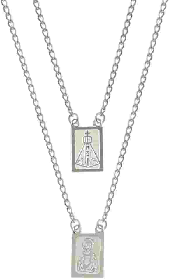 Escapulário Para Presente Jesus e Aparecida Masculino e Feminino Aço Inox Prateado